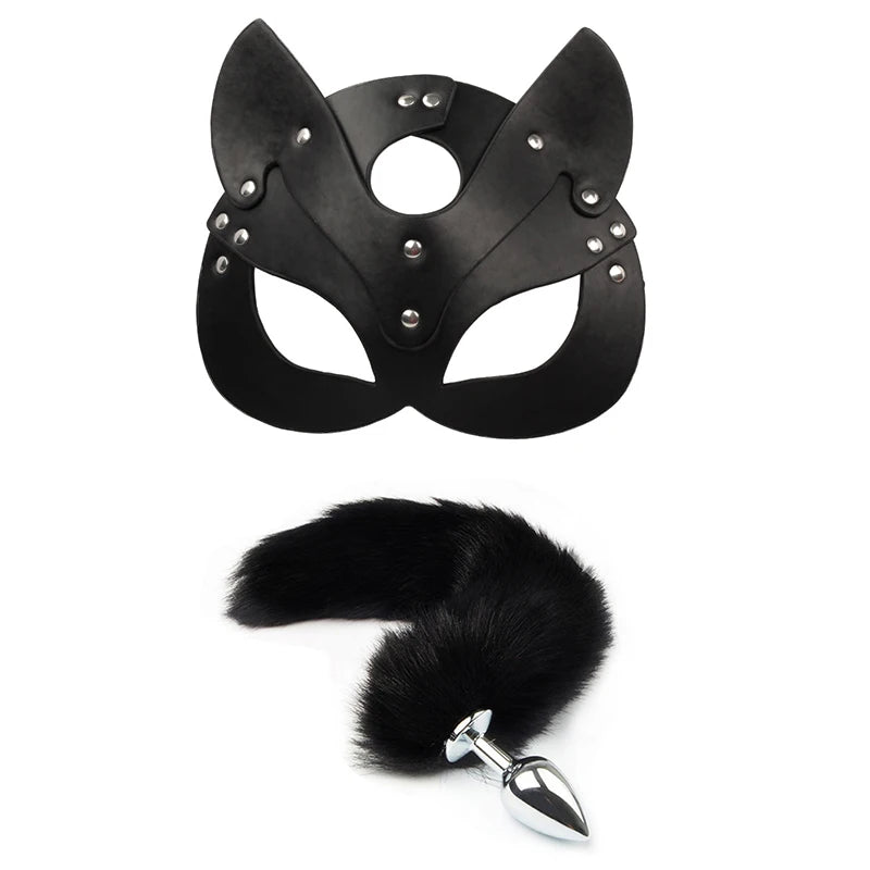 Sex Toys for Woman Cosplay Fox Mask Tail Anal Plug Metal Anus Butt Plug Mask Half Cat Mask Party Sexy Adult Mask Game